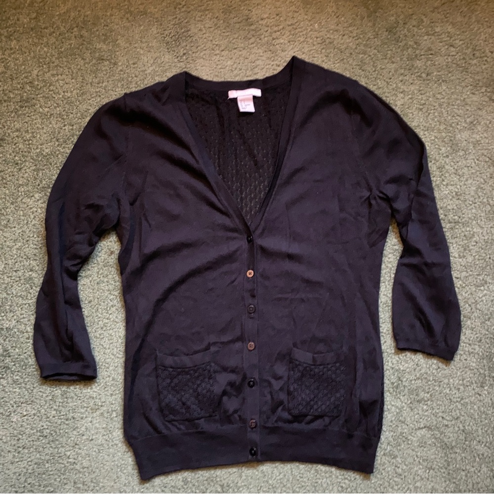 H&M Black 3/4 Sleeve Cardigan With Lace Back - Size Small